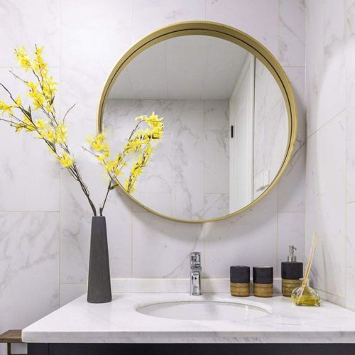  GYX-Bathroom Mirror Modern Bathroom Shower Wall Mirror Shaving Mirror Real Glass Mirror - Round for Entrance Passage, Bedroom, Living Room, Etc, Golden