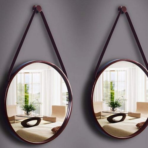  GYX-Bathroom Mirror Metal Frame Wall Mirror Bathroom Shaving Mirror, Hanging Decorative Mirror - with Hanging Chain (Brown)