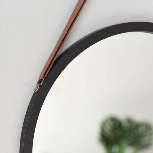  GYX-Bathroom Mirror Round Hanging Mirror, 38/45cm Diameter Living Decoration Vanity Mirror Shaving Mirror Bathroom with Chain Wall Mirror - Black