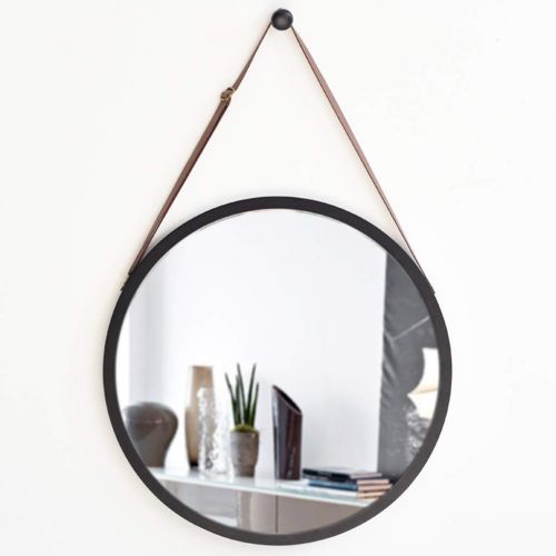  GYX-Bathroom Mirror Round Hanging Mirror, 38/45cm Diameter Living Decoration Vanity Mirror Shaving Mirror Bathroom with Chain Wall Mirror - Black