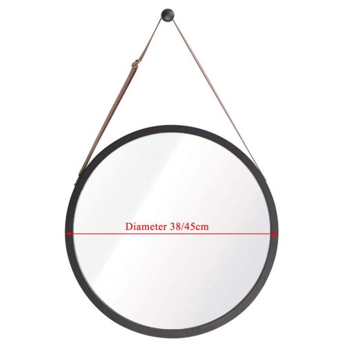  GYX-Bathroom Mirror Round Hanging Mirror, 38/45cm Diameter Living Decoration Vanity Mirror Shaving Mirror Bathroom with Chain Wall Mirror - Black