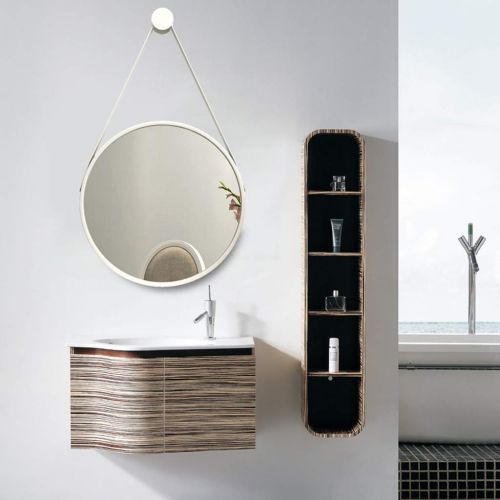  GYX-Bathroom Mirror Round Hanging Mirror, 40-80cm Diameter Living Decoration Cosmetic Mirror Shaving Mirror Bathroom with Chain Wall Mirror - White