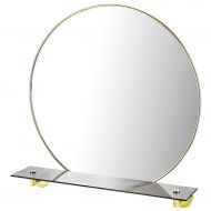 GYX-Wall Mirror Round Wall Mirror, Modern Metal Frame, Bedroom Decoration Hanging Cosmetic Mirror, Bathroom Shaving Mirror Have Storage Space with Shelf - Golden