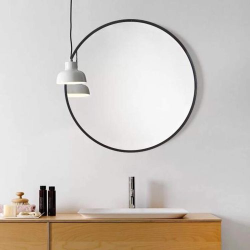  GYX-Wall Mirror Wall Mirror, Chic Round Metal Frame Cosmetic Mirror, 50-80cm Diameter Wall-Mounted Bathroom Home Decor（Black）