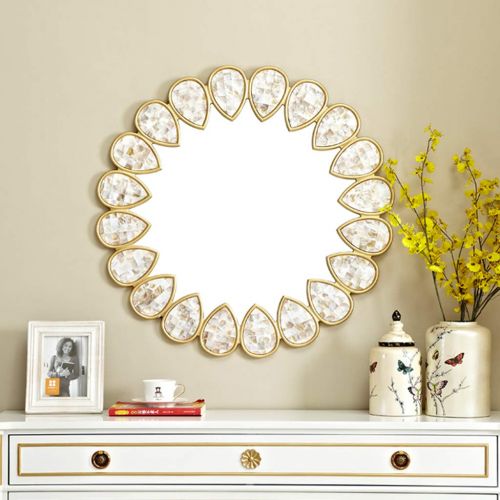  GYX-Wall Mirror Hanging Mirror Family Shell Mirror Decorative Wall Hanging Mirror Living Room Bathroom Lounge Corridor Wall Mirror (Golden)