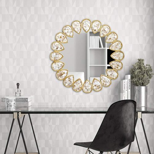  GYX-Wall Mirror Hanging Mirror Family Shell Mirror Decorative Wall Hanging Mirror Living Room Bathroom Lounge Corridor Wall Mirror (Golden)