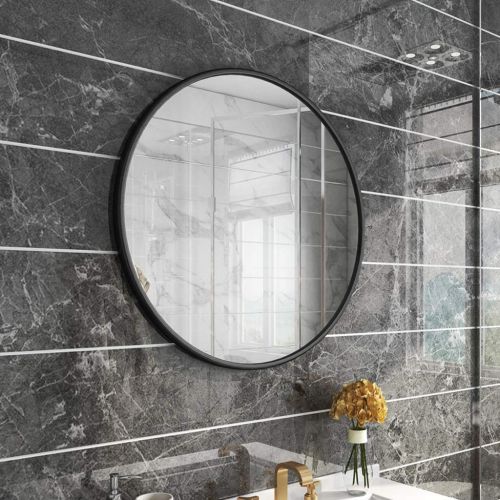  GYX-Wall Mirror Modern Bathroom Shower Wall Mirror Shaving Mirror Real Glass Mirror - Round for Entrance Passage, Bedroom, Living Room, Etc, Black