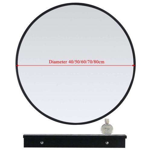  GYX-Wall Mirror Round Wall Mirror, Modern Metal Frame, Bedroom Decoration Hanging Cosmetic Mirror, Bathroom Shaving Mirror Have Storage Space with Shelf - Black