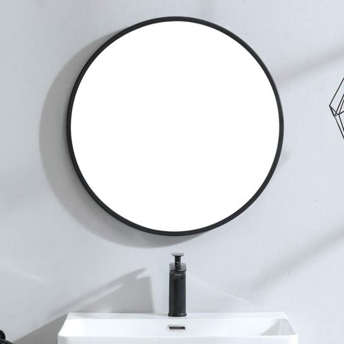  GYX-Wall Mirror Round Wall Mirror, Modern Metal Frame, Bedroom Decoration Hanging Cosmetic Mirror, Bathroom Shaving Mirror Have Storage Space with Shelf - Black
