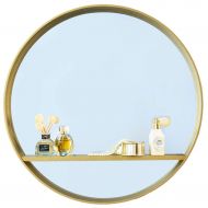 GYX-Wall Mirror 60cm Diameter Makeup Mirror Bathroom Shaving Mirror Metal Frame Wall Mirror, Bedroom Decoration Hanging Vanity Mirror - with Shelf, Golden
