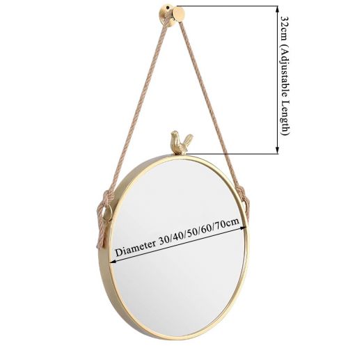  GYX-Wall Mirror Round Metal Frame Wall Mirror with Bird, Bathroom Mirror Wall Hanging Decorative Vanity Mirror Shaving Mirror with Hanging Chain Modern Style - Golden