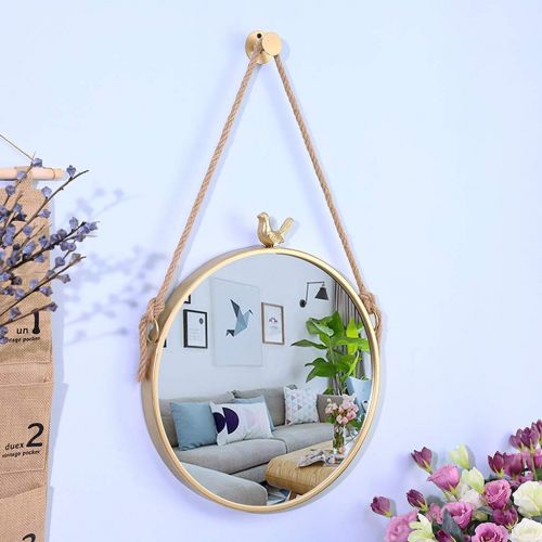  GYX-Wall Mirror Round Metal Frame Wall Mirror with Bird, Bathroom Mirror Wall Hanging Decorative Vanity Mirror Shaving Mirror with Hanging Chain Modern Style - Golden