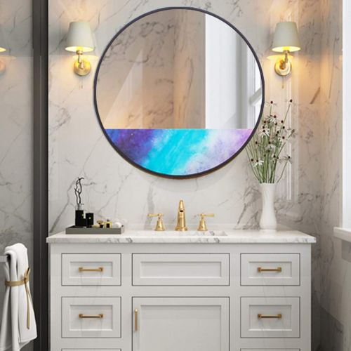  GYX-Wall Mirror Modern Bathroom Shower Wall Mirror Shaving Mirror Real Glass Mirror - Round for Entrance Passage, Bedroom, Living Room, Etc, Black