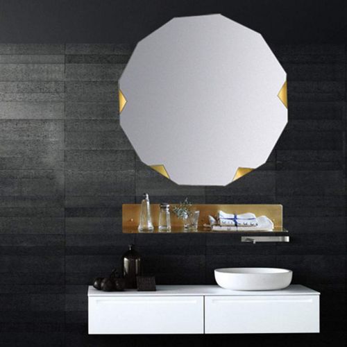  GYX-Wall Mirror Frameless Round Wave Bathroom Shaving Mirror Shower Wall Hanging Mirror, Wall-Mounted Hook Wall Mirror Gold Edges 50-70 cm Diameter