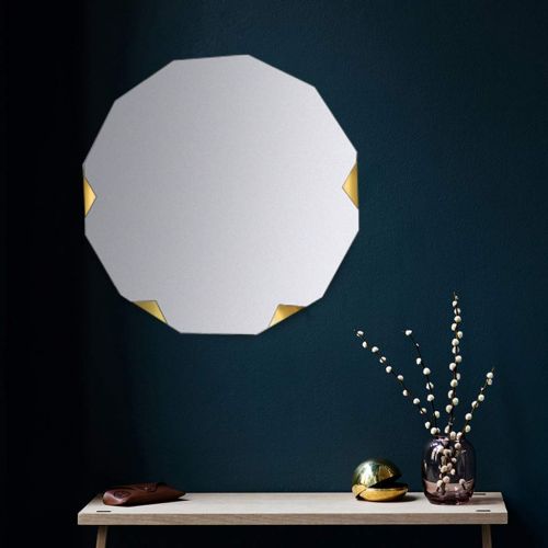  GYX-Wall Mirror Frameless Round Wave Bathroom Shaving Mirror Shower Wall Hanging Mirror, Wall-Mounted Hook Wall Mirror Gold Edges 50-70 cm Diameter