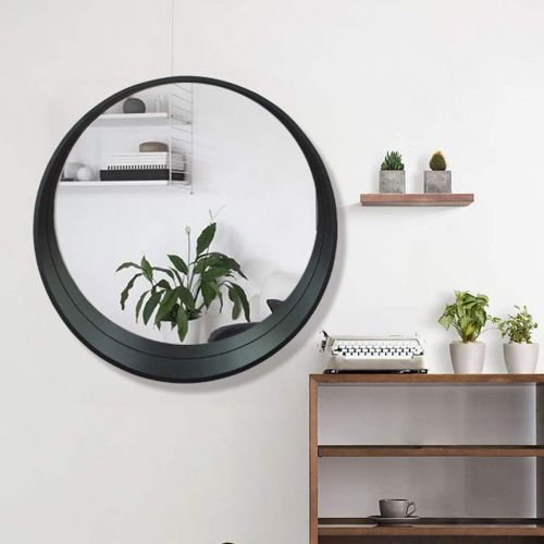  GYX-Wall Mirror Wall Mirror Round, Modern Metal Frame, Bedroom Decoration Hanging Vanity Mirror, Bathroom Shaving Mirror Have Storage Space - Black