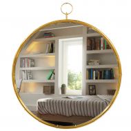 GYX-Wall Mirror Bathroom Shower Wall Mirror Shaving Mirror Real Glass Mirror Round Entrance Aisle, Bedroom, Living Room, Etc. Can Be Wall Mounted - Champagne Golden