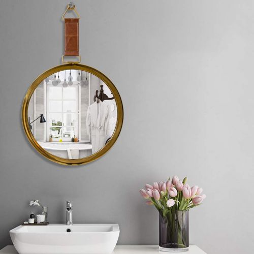  GYX-Wall Mirror Round Metal Hanging Mirror, 40-60cm Diameter Living Decoration Vanity Mirror Shaving Mirror Bathroom with Chain Wall Mirror - Golden