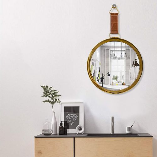  GYX-Wall Mirror Round Metal Hanging Mirror, 40-60cm Diameter Living Decoration Vanity Mirror Shaving Mirror Bathroom with Chain Wall Mirror - Golden