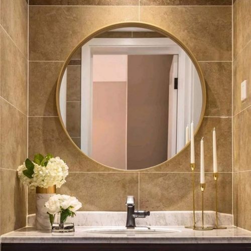  GYX-Wall Mirror Shaving Mirror Wall Mirror, Chic Round Metal Frame Cosmetic Mirror, 30-80cm Diameter Wall-Mounted Bathroom Home Decor（Golden）