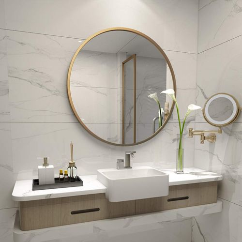  GYX-Wall Mirror Shaving Mirror Wall Mirror, Chic Round Metal Frame Cosmetic Mirror, 30-80cm Diameter Wall-Mounted Bathroom Home Decor（Golden）