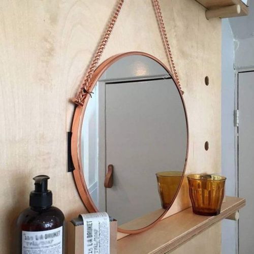  GYX-Wall Mirror Round Wall Mirror, Nautical Mirror, Home Decorating Mirror, Shaving Mirror, Bathroom Mirror with Hanging Chain - Diameter 40 to 70 cm （Rose Golden）