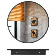 GYX-Wall Mirror Round Wall Mirror, Modern Metal Frame, Bedroom Decoration Hanging Cosmetic Mirror, Bathroom Shaving Mirror Have Storage Space with Shelf - Black