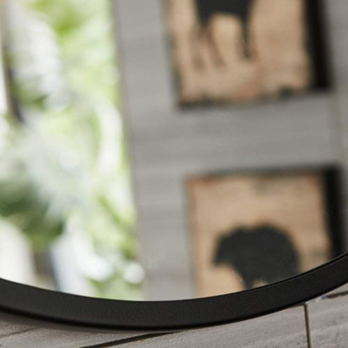  GYX-Wall Mirror Round Wall Mirror, Modern Metal Frame, Bedroom Decoration Hanging Cosmetic Mirror, Bathroom Shaving Mirror Have Storage Space with Shelf - Black