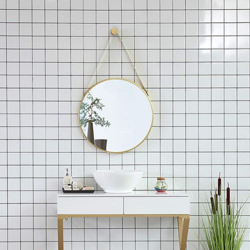  GYX-Wall Mirror Round Metal Hanging Mirror, 40-80cm Diameter Living Decoration Vanity Mirror Shaving Mirror Bathroom with Chain Wall Mirror - Golden