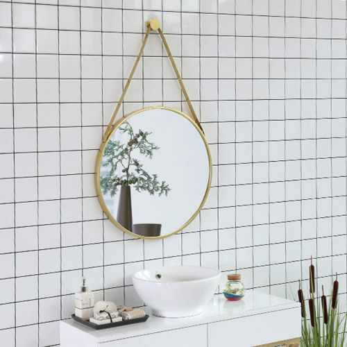  GYX-Wall Mirror Round Metal Hanging Mirror, 40-80cm Diameter Living Decoration Vanity Mirror Shaving Mirror Bathroom with Chain Wall Mirror - Golden