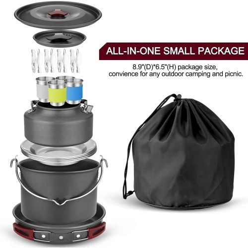  GYZCZX 22pcs Camping Cookware Large Size Hanging Pot Pan Kettle with Base Cook Set 4 Cups Dishes Forks Spoons Kit for Camping Hiking