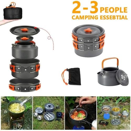  GYZCZX Camping Cookware Kit Outdoor Aluminum Cooking Set Water Kettle Pan Pot Travelling Hiking Picnic BBQ Tableware Equipment (Color : B)