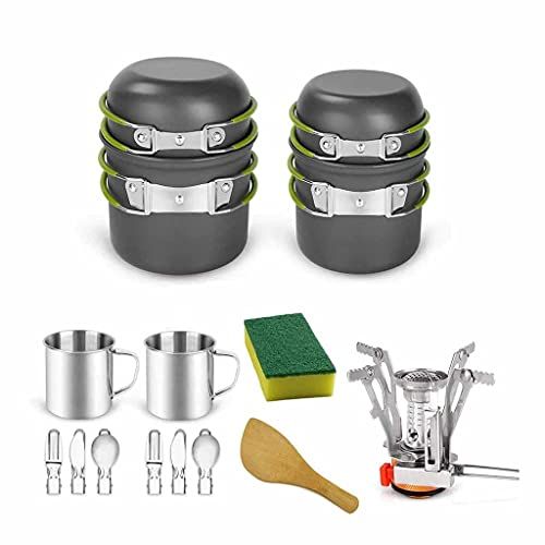  GYZCZX Camping Cookware Cooking Set Mess Kit Portable Outdoor Pot for Backpacking Outdoor Trekking Hiking Picnic Green 15PCS Cookware