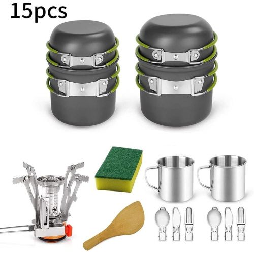  GYZCZX Camping Cookware Cooking Set Mess Kit Portable Outdoor Pot for Backpacking Outdoor Trekking Hiking Picnic Green 15PCS Cookware