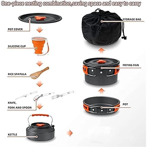  GYZCZX Camping Cooking Cookware Mess Kit Outdoor Ultralight Non Stick Pots Pan Kettle Folding for Backpacking Picnic Hiking (Color : B)