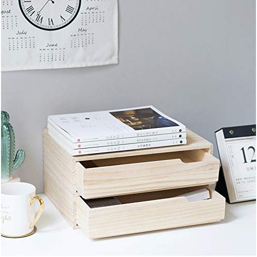  GYZS storage box Desktop Drawer Storage Box Office Book File Multi-Function Drawer Rack Space Science Solid Wood (Color : Natural)