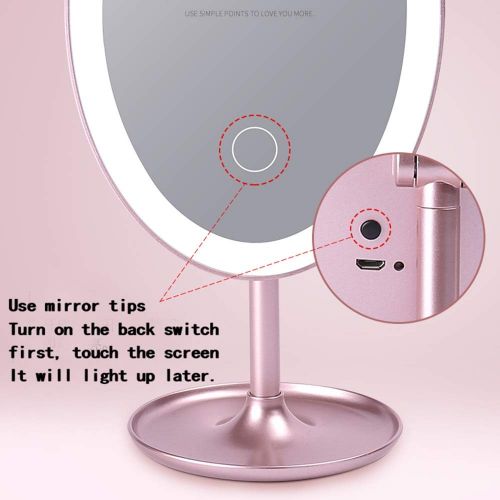  GZZ Bathroom Vanity Wall Mounted Shaving Mirror LED Vanity Makeup Mirror with Touch Screen Dimmable LED Light 180 Degree Free Rotation Table USB Rechargeable Lighted Mirror for Counter