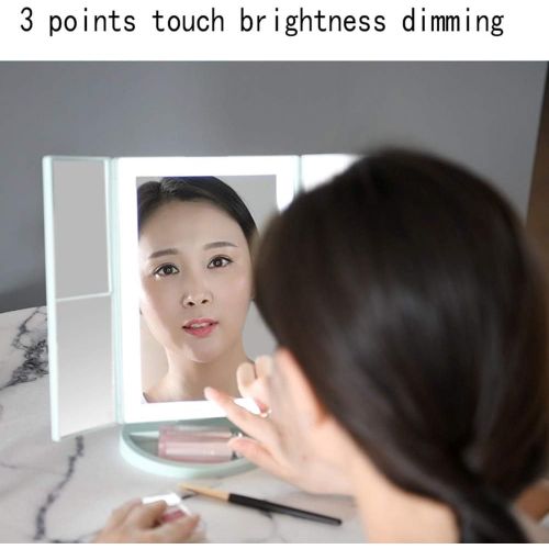  GZZ Bathroom Vanity Wall Mounted Shaving Mirror Trifold Vanity Mirror with LED Lights Lighted Makeup Mirror with 2x & 3x Magnifications - 36 Dimmable Natural Lights Touch Screen Counte