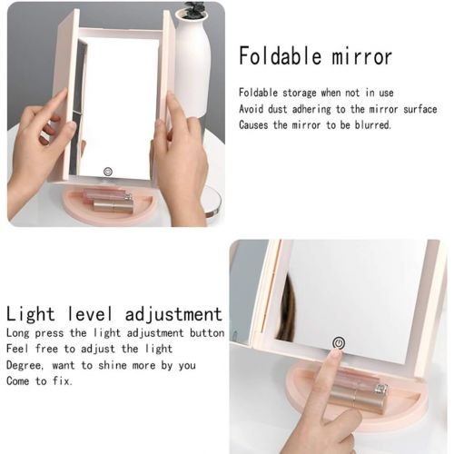  GZZ Bathroom Vanity Wall Mounted Shaving Mirror Trifold Vanity Mirror with LED Lights Lighted Makeup Mirror with 2x & 3x Magnifications - 36 Dimmable Natural Lights Touch Screen Counte