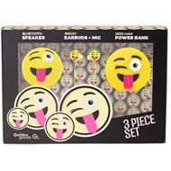 GabbaGoods 3 Piece Tongue Out Emoticon Kids Electronics Combo Gift Set- Gabba Goods Bluetooth Wireless Audio Sound Speaker, In-Ear Emoji EarBuds with Mic, and a 2600 mAh Portable C