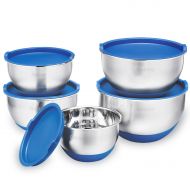 5 Piece Stainless Steel Mixing Bowls Set With Lids, Non-Slip Silicone Bottom, Stackable For Minimal Storage by Gabbay- 1 ,2 ,2.5 ,3.5 ,4.5 Qt.