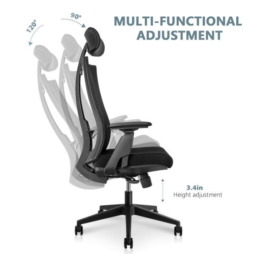  Gabrylly Office Chair Ergonomic Mesh Chair, Adjustable Desk Chair, High-Back with Lumbar Support, 3D Armrest, Comfortable Seat and Headrest (Black) (Black-2)