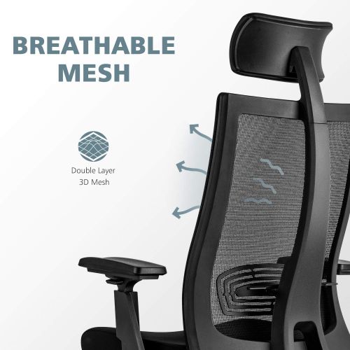  Gabrylly Office Chair Ergonomic Mesh Chair, Adjustable Desk Chair, High-Back with Lumbar Support, 3D Armrest, Comfortable Seat and Headrest (Black) (Black-2)