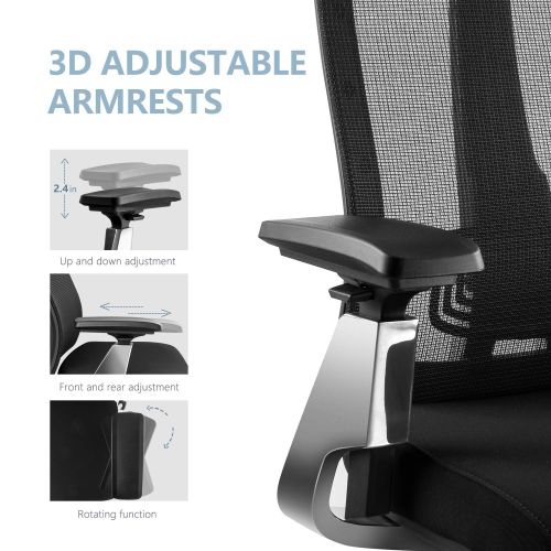  Gabrylly Office Chair Mesh Ergonomic Chair, Adjustable Computer Desk Chair, High-Back with 3D Armrest, Aluminum Alloy Frame, Lumbar Support and Comfortable Glide Seat(Black)