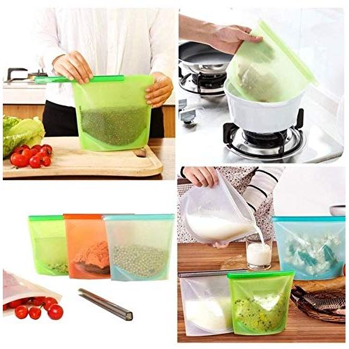  Gadgstsology Gadgetsology Reusable Silicone Food Bags Eco-Friendly Meal Container, Airtight, Leakproof, Ziplock Seal for Hot or Cold Food Storage Washable, FDA Approved No BPA Container