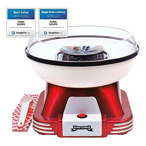  Gadgy  Zuckerwattemaschine fuer Zuhause | Retro Cotton Candy Machine | mit Zucker oder Zuckerfreie Harte Suessigkeiten Bonbons zu Benutzen | 500W Rot Weiss