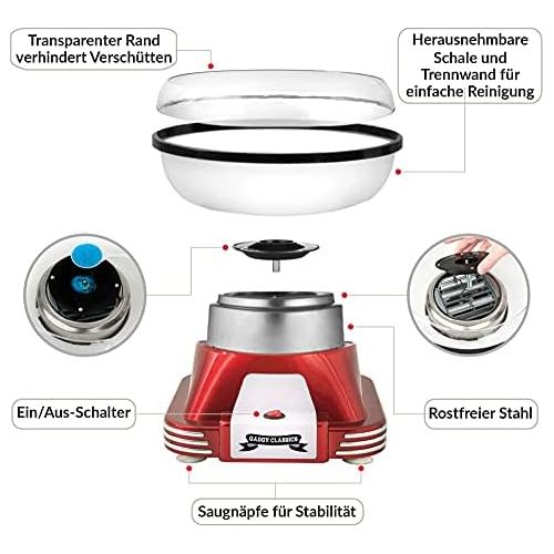  Gadgy  Zuckerwattemaschine fuer Zuhause | Retro Cotton Candy Machine | mit Zucker oder Zuckerfreie Harte Suessigkeiten Bonbons zu Benutzen | 500W Rot Weiss