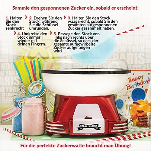  Gadgy  Zuckerwattemaschine fuer Zuhause | Retro Cotton Candy Machine | mit Zucker oder Zuckerfreie Harte Suessigkeiten Bonbons zu Benutzen | 500W Rot Weiss