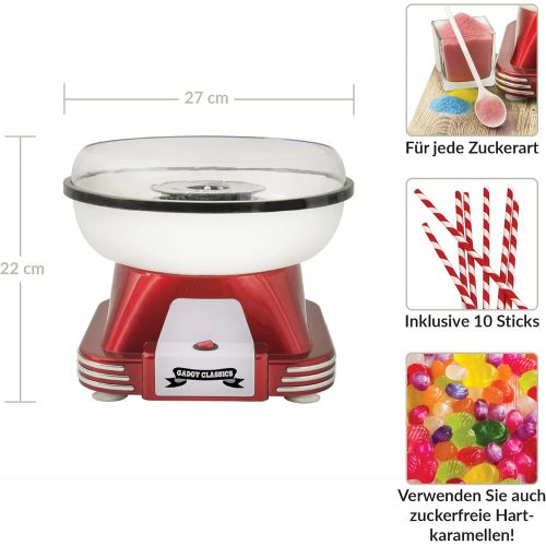  Gadgy  Zuckerwattemaschine fuer Zuhause | Retro Cotton Candy Machine | mit Zucker oder Zuckerfreie Harte Suessigkeiten Bonbons zu Benutzen | 500W Rot Weiss