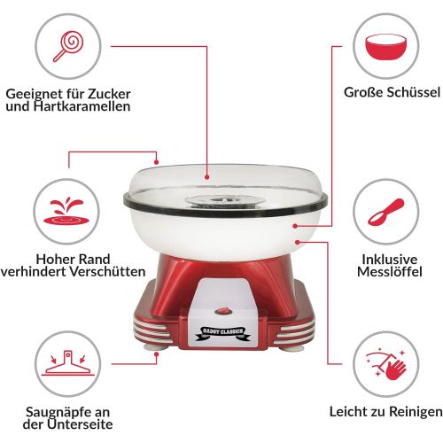  Gadgy  Zuckerwattemaschine fuer Zuhause | Retro Cotton Candy Machine | mit Zucker oder Zuckerfreie Harte Suessigkeiten Bonbons zu Benutzen | 500W Rot Weiss